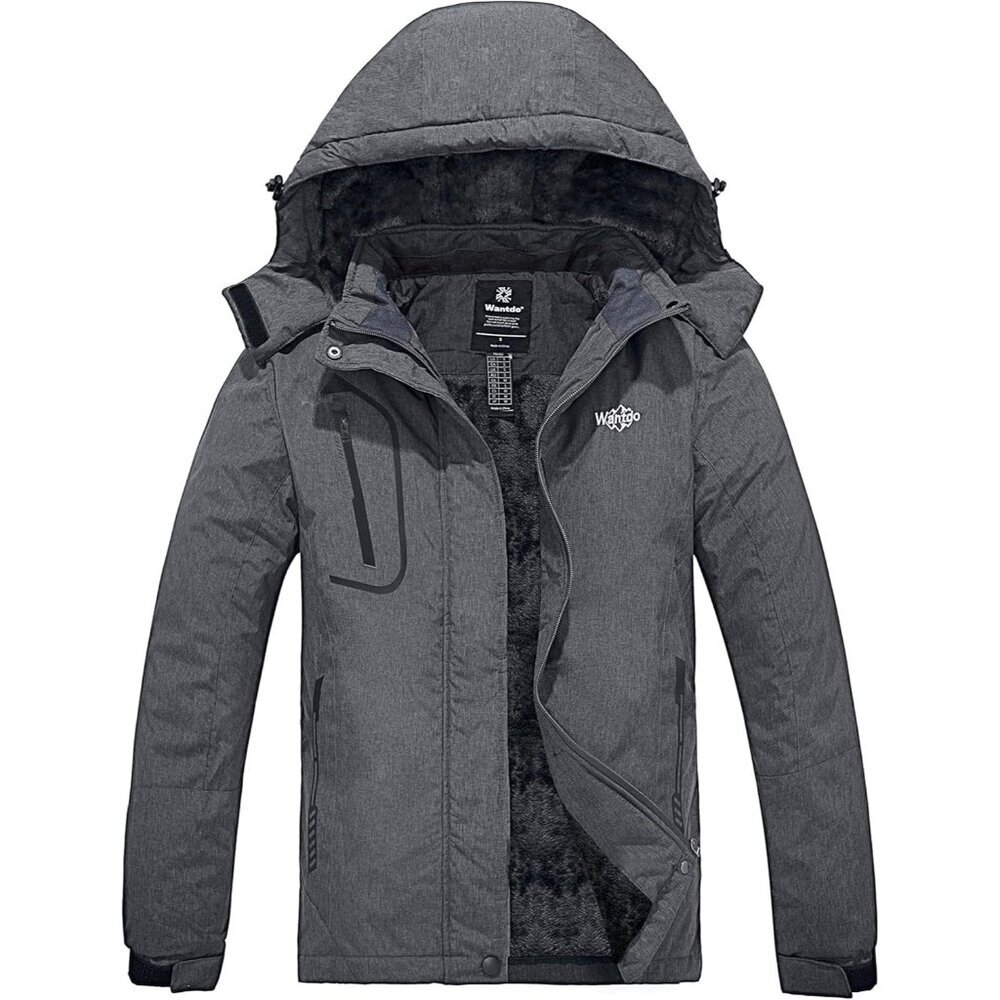 Women's Dark Gray Mountain Waterproof Ski Jacket Hooded Coat Cozy Winter Warm